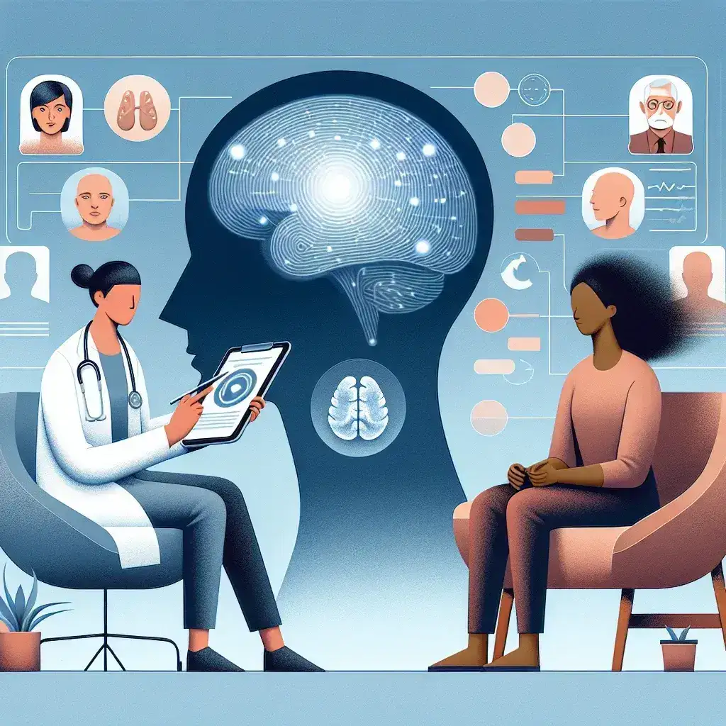 "AI-powered mental health application interface displaying user-friendly features and analytics, illustrating clinical efficacy in large-scale trials for mental health management."