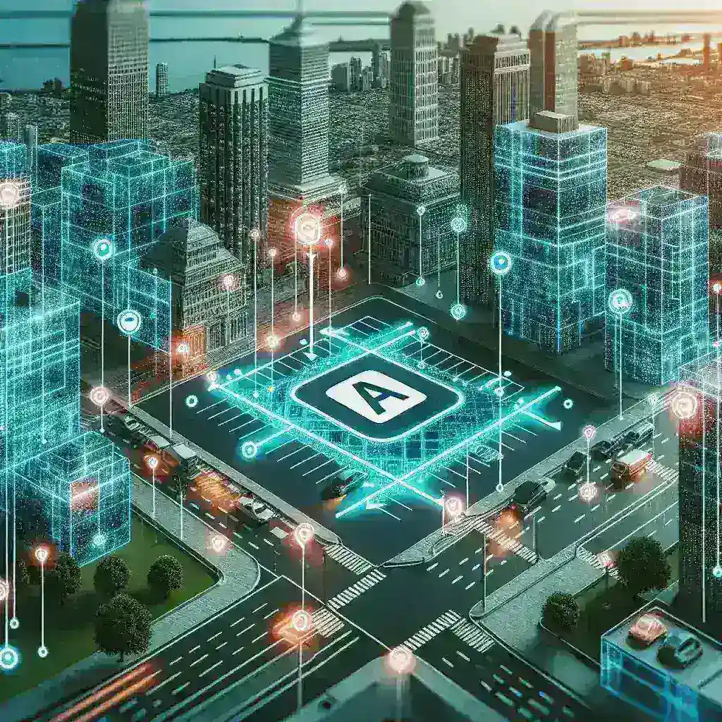 "Google Maps interface showing AI-powered parking availability predictions for U.S. cities, highlighting real-time parking options and user-friendly navigation."